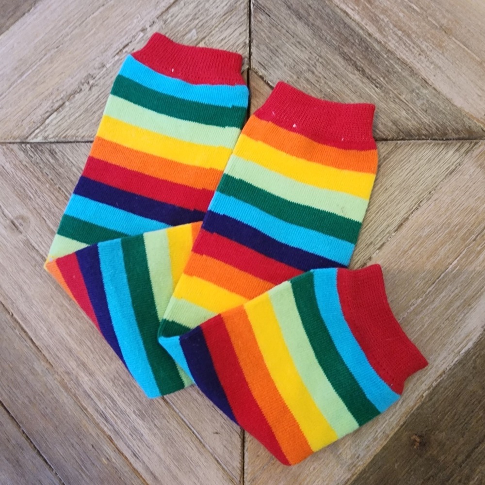 Rainbow Striped‎ Leg Warmers Cotton Socks Knee Pads Colorful Knitted Leggings